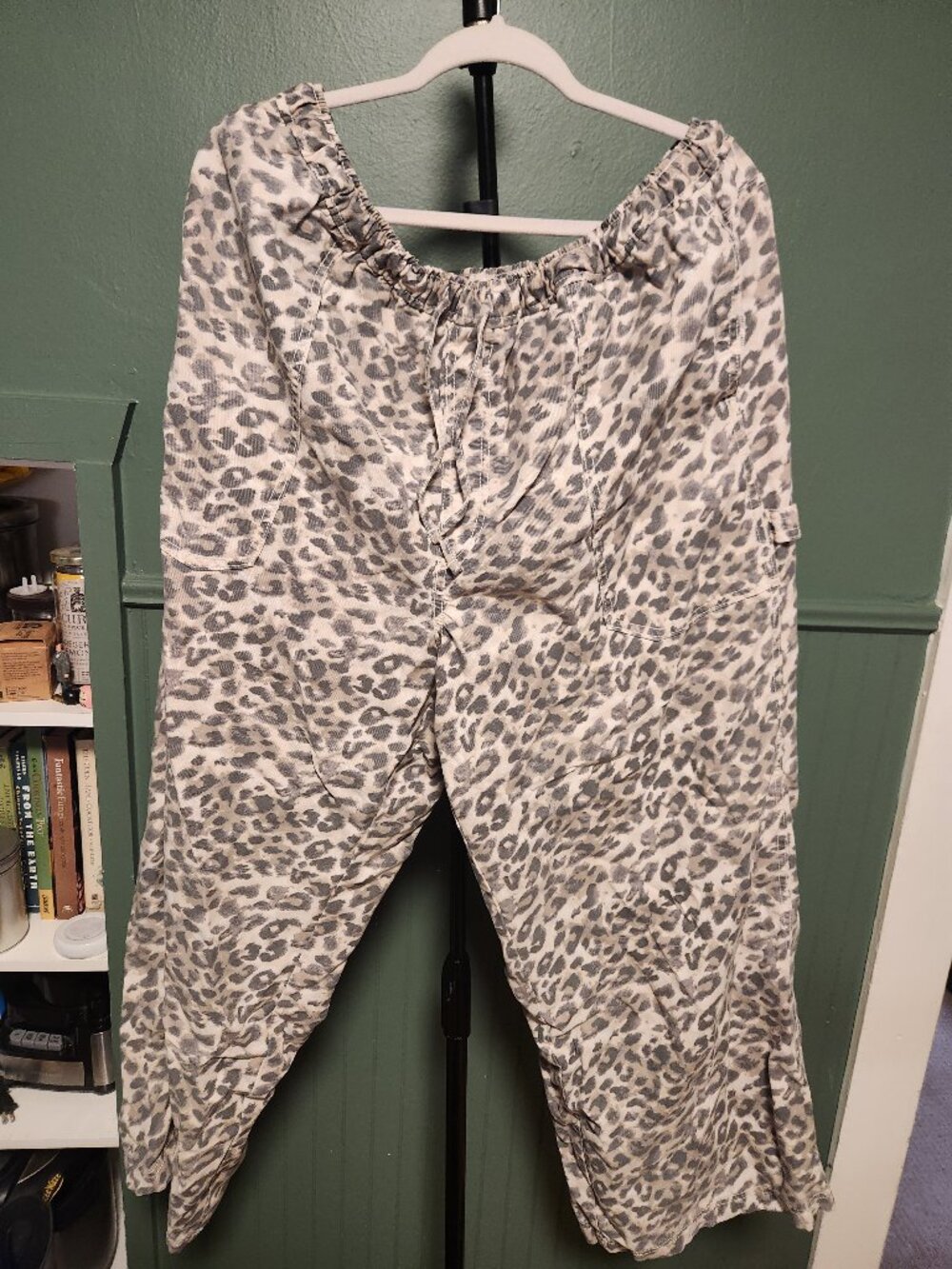 aerie Wide Leg Pants in Beige and Gray Leopard Print
